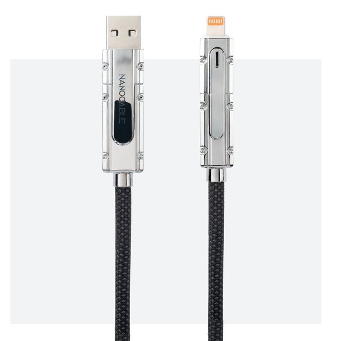 Nanocable Cable USB-C 2.0 27W con cabezales intercambiables (USB-C/USB-A a Lightning/USB-C) Negro/Gris 1m